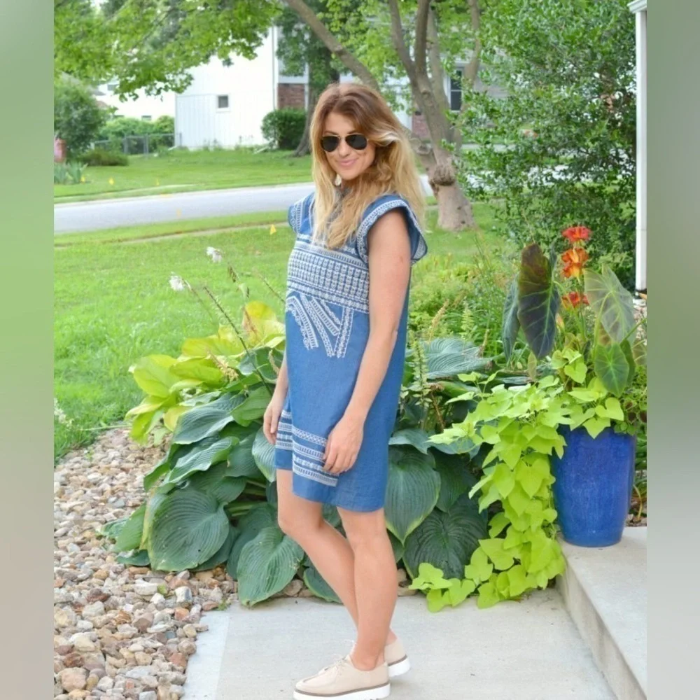 Chambray embroidered ready for spring mini dress - Picture 2 of 6